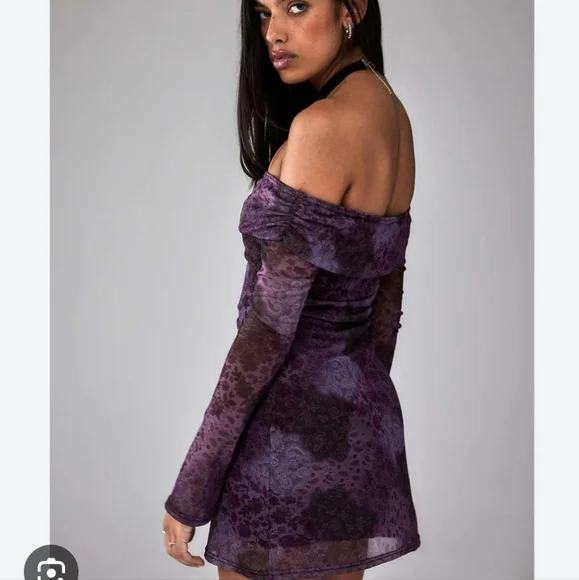 NWT Urban Outfitters Paisley Mesh Off Shoulder Dress - Picture 5 of 12